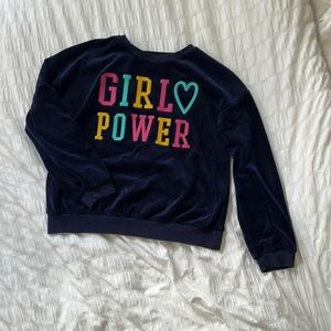 Girls velvet crew neck, dark/navy blue